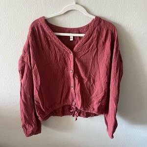 Gauzy, soft red top.